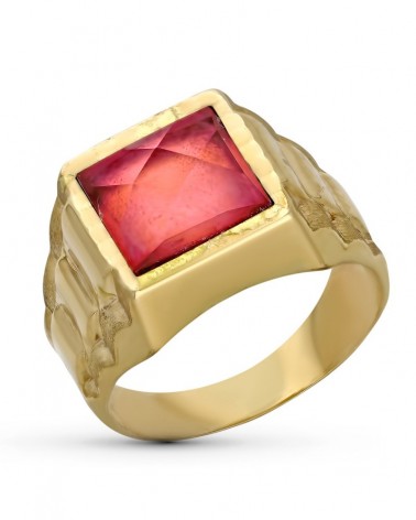 Sello oro 9k piedra roja 9mm hombre