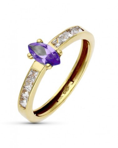 Sortija oro 9k amarillo amatista marquise circonitas
