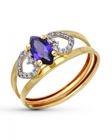 Sortija oro 9k bicolor piedra azul marquise circonitas
