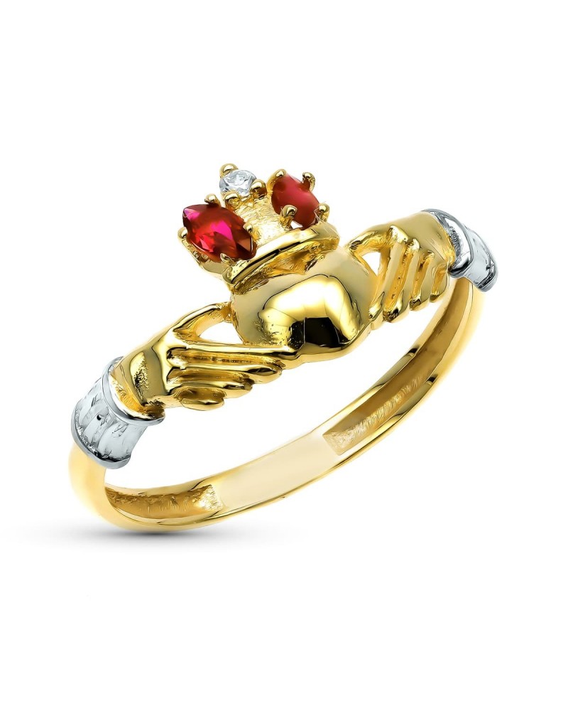 Sortija oro 9k Claddagh con rubí 10mm