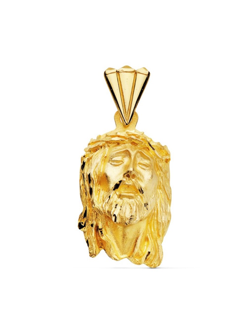 Medalla Cristo oro 9k cabeza tallada 32x18mm