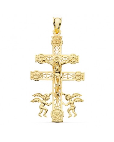 Cruz oro 9k amarillo Caravaca ángeles 49x27 mm