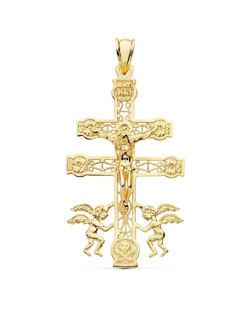 Cruz oro 9k amarillo Caravaca ángeles 49x27 mm