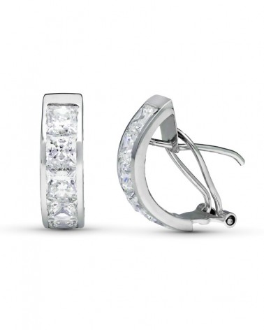 Pendientes oro 9k blanco circonita cierre omega 20x5mm