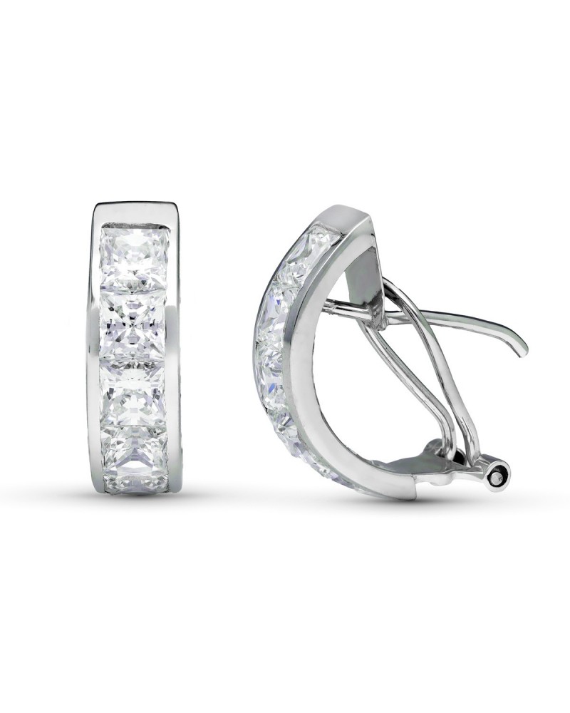 Pendientes oro 9k blanco circonita cierre omega 20x5mm