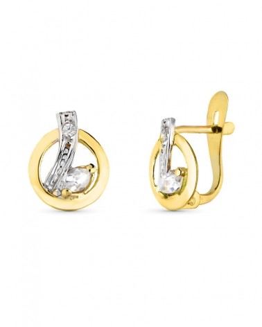 Pendientes oro 9k bicolor circonita cierre catalán 9x7 mm