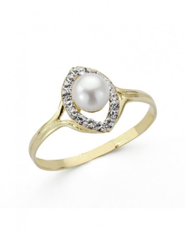 Sortija oro 9k perla circonitas oval 10mm
