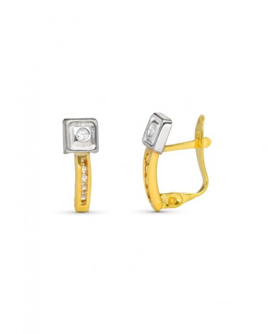 Pendientes oro 9k bicolor circonita cierre catalán 13x5 mm