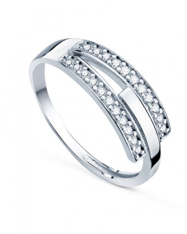 Sortija oro blanco 9k circonitas bandas 6,5mm