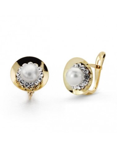 Pendientes oro 9k bicolor perla cierre catalán