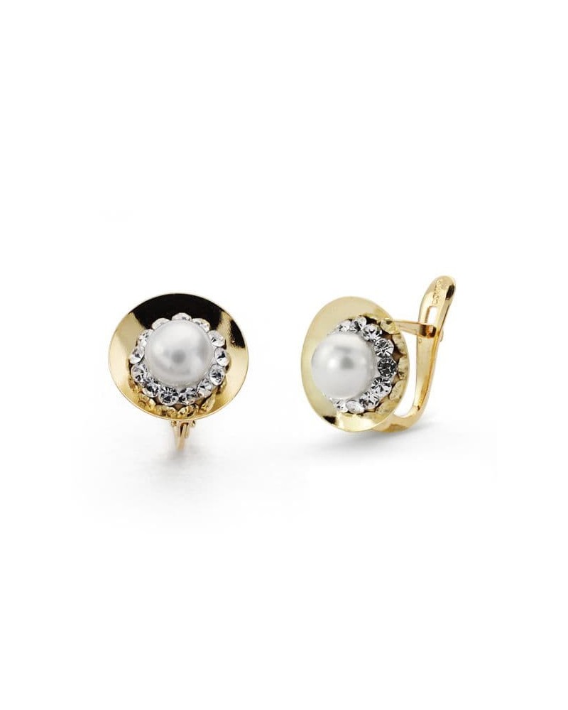 Pendientes oro 9k bicolor perla cierre catalán