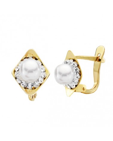 Pendientes oro 9k perla circonita cierre catalán 10x8 mm