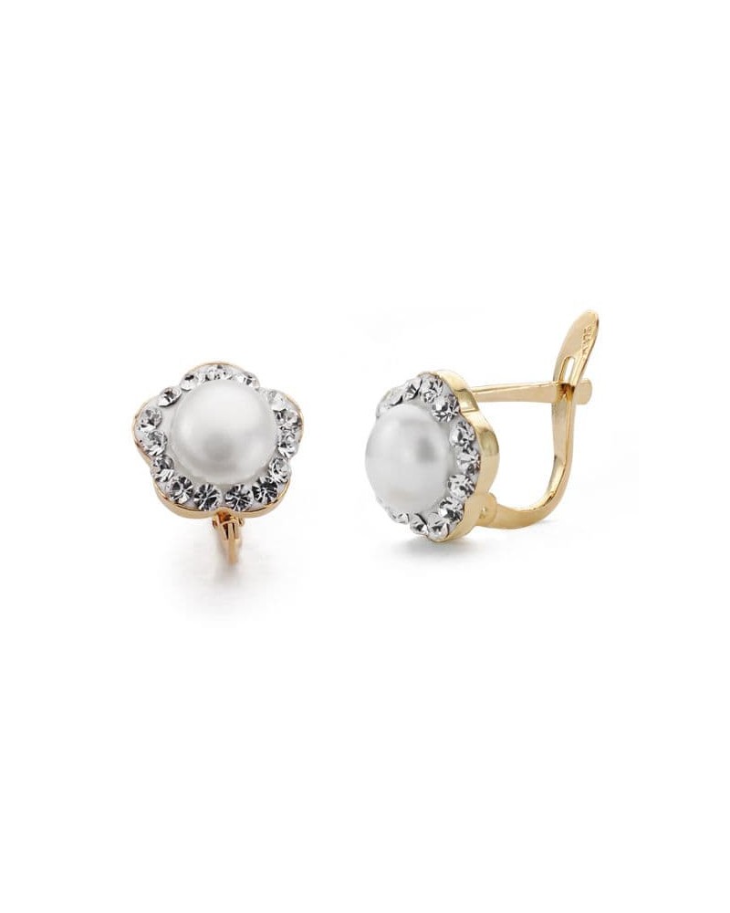 Pendientes oro 9k bicolor flor perla 9x9 mm