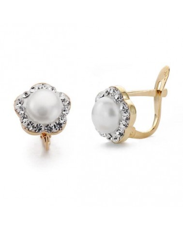 Pendientes oro 9k bicolor flor perla 9x9 mm