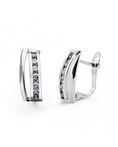 Pendientes oro blanco 9k circonita cierre catalán 15x5 mm