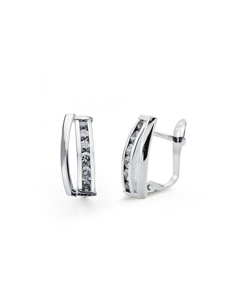 Pendientes oro blanco 9k circonita cierre catalán 15x5 mm
