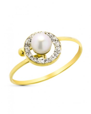 Sortija oro 9k amarillo perla circonitas ajustable