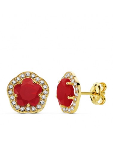 Pendientes oro 9k estrella piedra roja 9mm