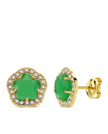 Pendientes oro 9k estrella piedra verde 9mm