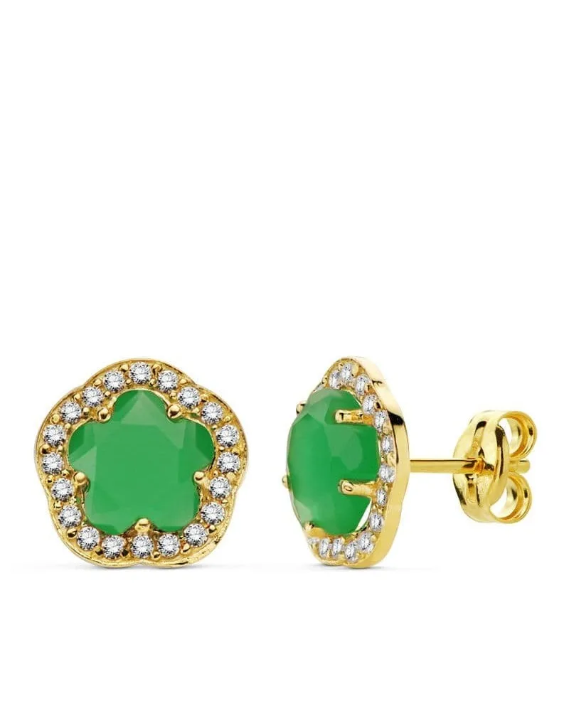 Pendientes oro 9k estrella piedra verde 9mm