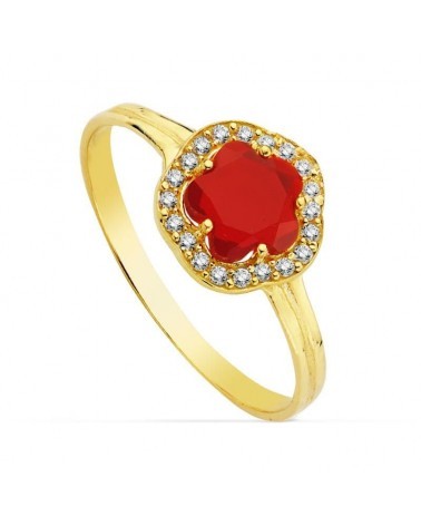 Sortija oro amarillo 9k estrella circonita roja 9mm