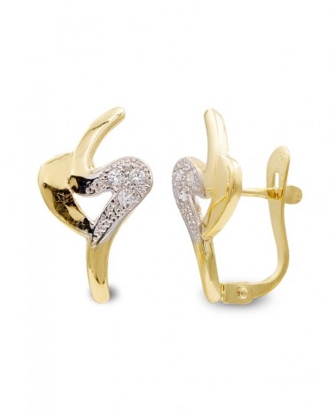 Pendientes oro 9k bicolor corazón circonita 15x10mm