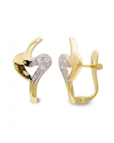 Pendientes oro 9k bicolor corazón circonita 15x10mm