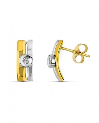 Pendientes oro 9k bicolor bandas circonita 13x5mm