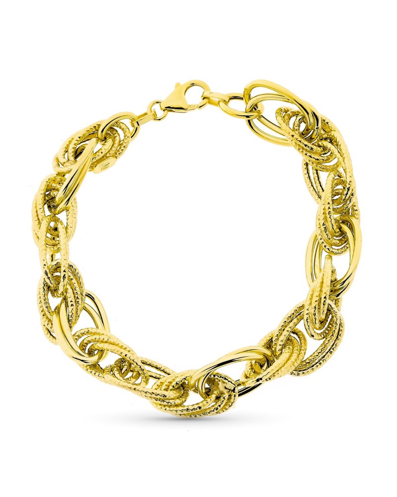 Pulsera oro 9k eslabones triples entrelazados 19cm