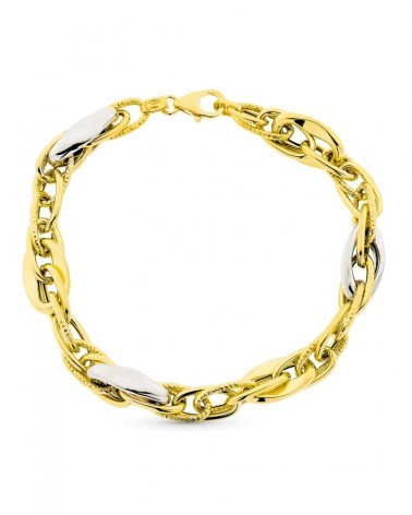 Pulsera oro 9k bicolor eslabones alternados 20cm