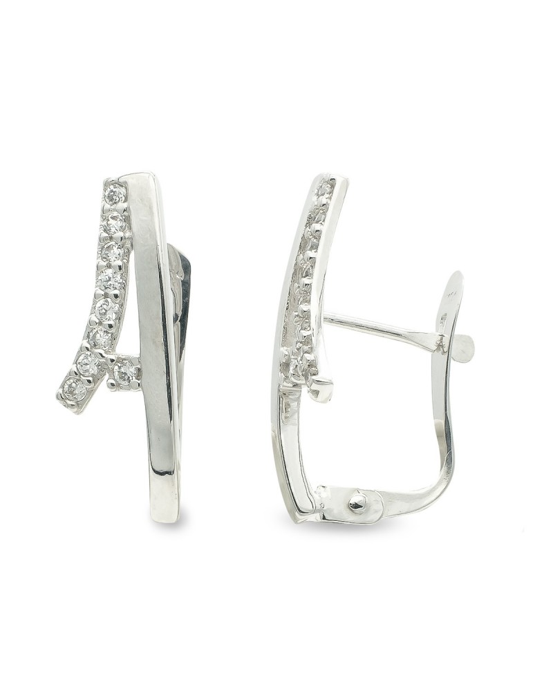 Pendientes oro 9k blanco circonita cierre catalán 17mm
