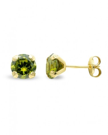 Pendientes oro 9k olivina garras 6mm cierre presión
