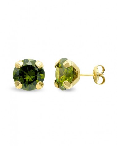 Pendientes oro 9k olivina redonda 8mm cierre presión