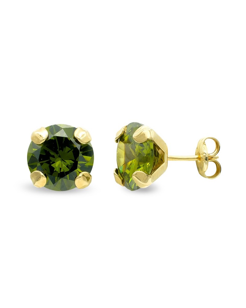 Pendientes oro 9k olivina redonda 8mm cierre presión