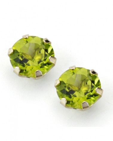 Pendientes oro 9k olivina natural 8mm cierre presión