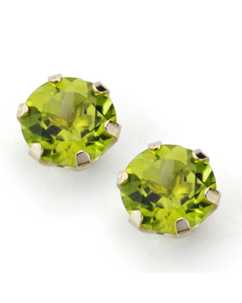 Pendientes oro 9k olivina natural 8mm cierre presión