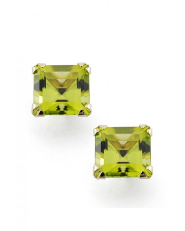 Pendientes oro 9k olivina natural cuadrados 7mm