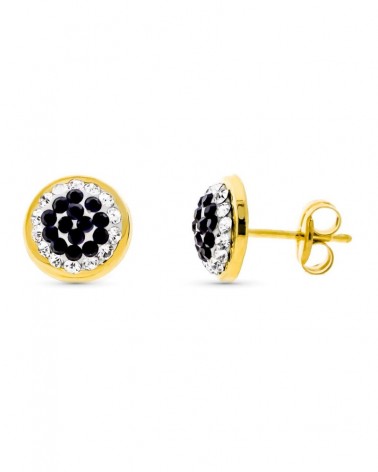 Pendientes oro 9k circonita negra y blanca 8mm