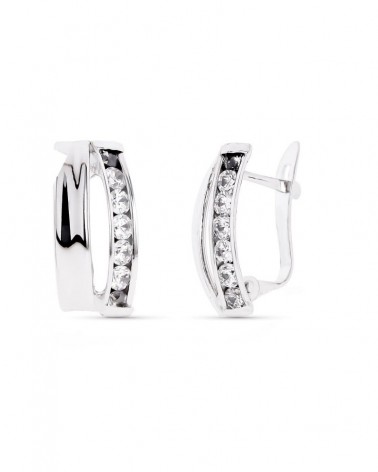 Pendientes oro blanco 9k circonita cierre catalán 14mm