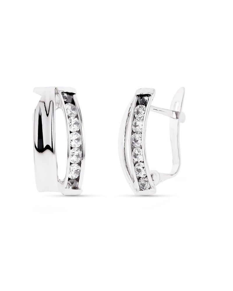 Pendientes oro blanco 9k circonita cierre catalán 14mm