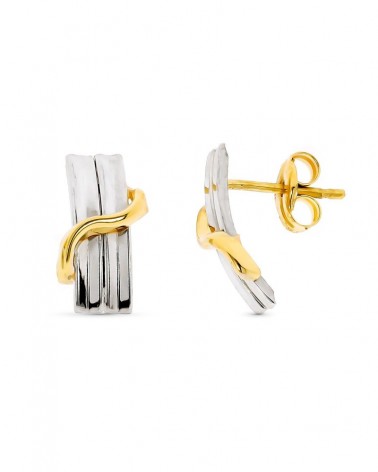Pendientes oro 9k bicolor bandas 12x6mm cierre presión