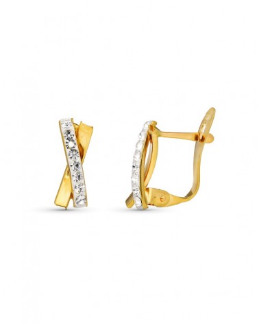 Pendientes oro 9k amarillo bandas cruzadas circonitas