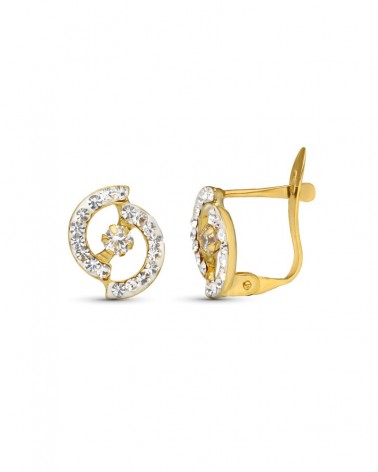 Pendientes oro 9k bicolor circonitas cierre catalán 10x8mm