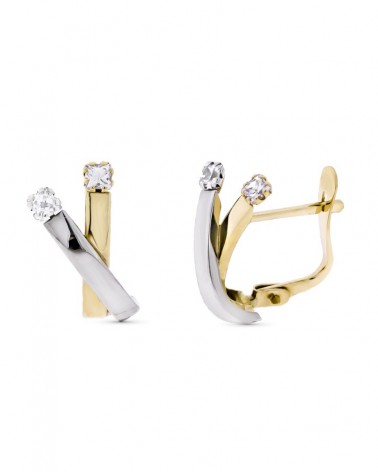 Pendientes oro 9k bicolor circonita cierre catalán 13x6mm