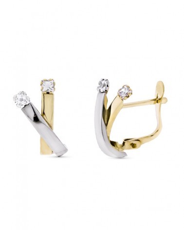 Pendientes oro 9k bicolor circonita cierre catalán 13x6mm