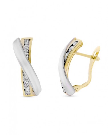 Pendientes oro 9k bicolor bandas cruzadas circonita