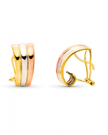 Pendientes oro 9k tricolor bandas lisas 18x9mm