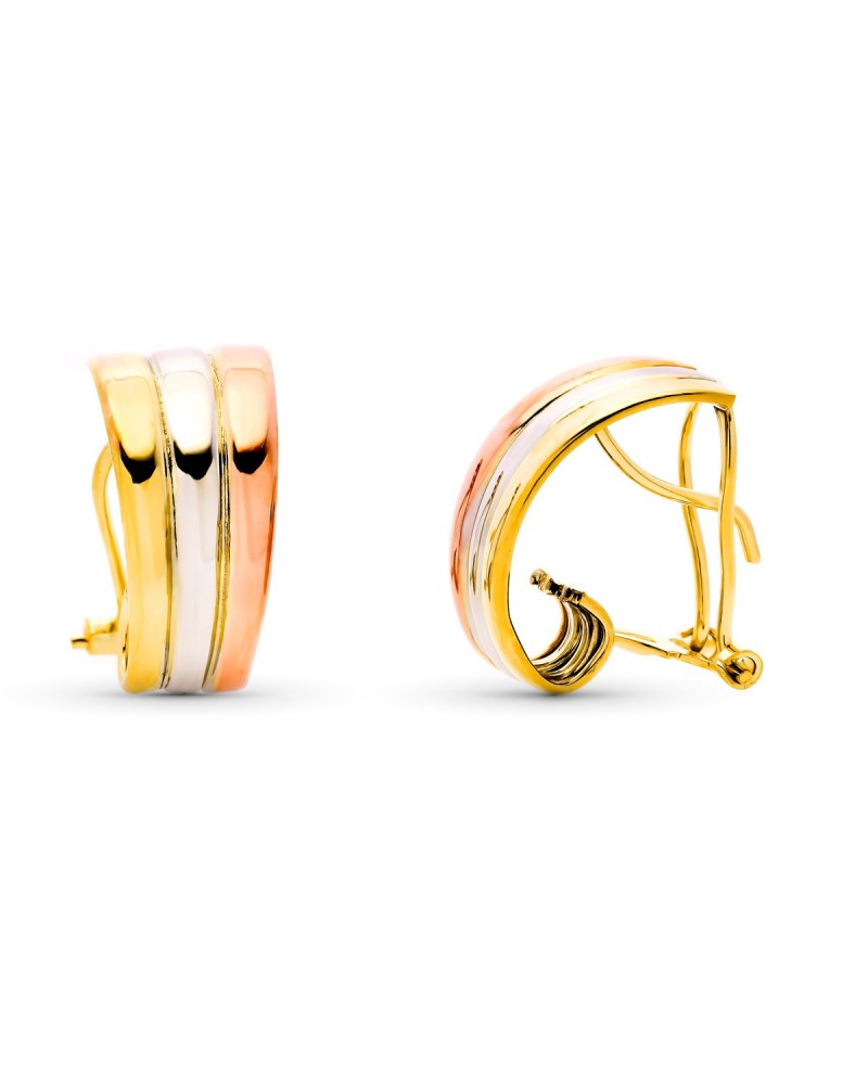 Pendientes oro 9k tricolor bandas lisas 18x9mm
