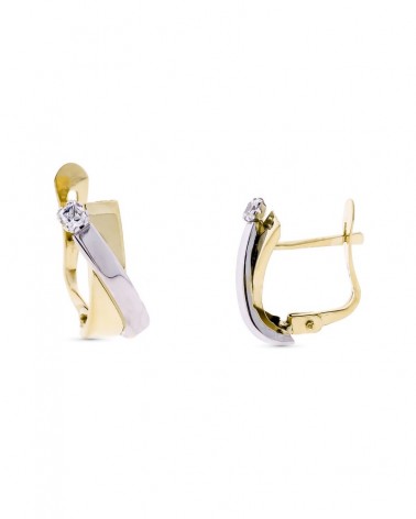 Pendientes oro 9k bicolor circonita cierre catalán 14x6mm