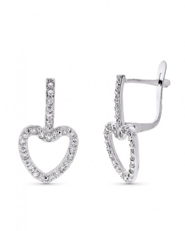 Pendientes oro blanco 9k corazón circonita 20x10 mm
